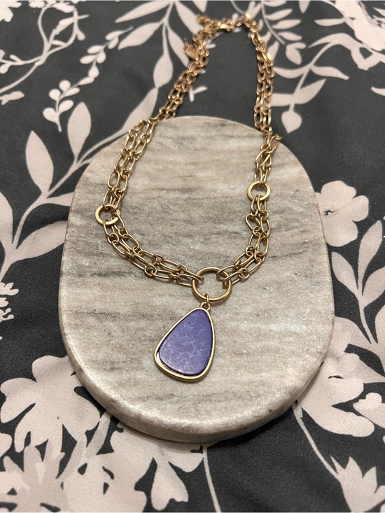 Plunder Jewelry - Plunder Gold-Tone Chain Necklace with Purple Blue Teardrop Pendant